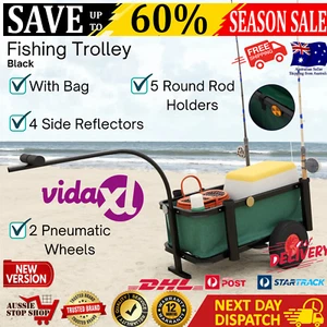 Fishing Trolley Beach Trolley Cart Camping Wagon for Sand Black Steel with Bag - Picture 1 of 13