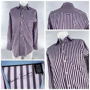 Arnold Zimberg Button Up Shirt 15.5/33 Purple Olive Striped Cotton YGI G4-129 - Picture 1 of 11