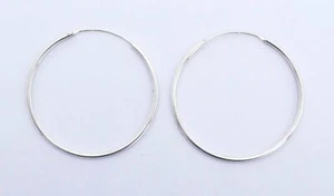 Large Plain Silver Hoops - 177D7 - Picture 1 of 2