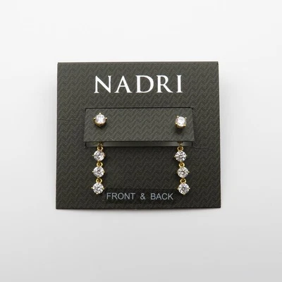 Nadri Gold Dangle Front & Back CZ Earrings NEW - Image 1 of 4