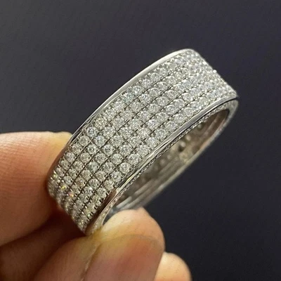 4Ct Round Cut Lab-Grown Diamond Men's Cluster Wedding Band 925 Sterling Silver - Image 1 of 4