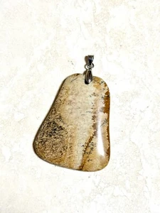 Genuine Earthy Picture Jasper Pendant, Large Natural Gemstone Pendant - Picture 1 of 12