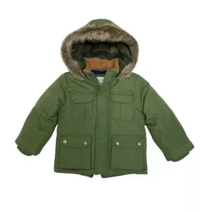 NWT Carter’s Faux Fur Hooded Parka Winter Coat Green Size 6 Boy Soft Poly Fill - Picture 1 of 11