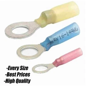 22-10 AWG Wire Crimp Connectors Waterproof Heat Shrink Ring Terminals US - Picture 1 of 13