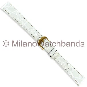 12mm Speidel Shiny White Croco Grain Genuine Leather Stitched Ladies Band 319430 - Picture 1 of 3