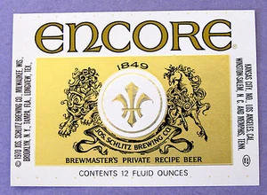 Jos Schlitz Brewing ENCORE - RECETA PRIVADA BREWMASTER'S etiqueta de cerveza WI 12 oz - Imagen 1 de 2