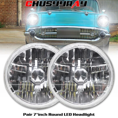 Par de faros LED de haz alto/bajo DRL para Chevy Bel Air 1955-1957 cromados PUNTO 7" pulgadas Foto 1 de 4