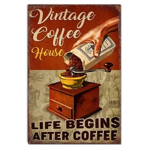 Vintage Coffee Shop Sign Retro Style Printed on Sheet Metal Waterproof - Picture 1 of 4