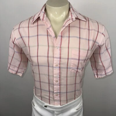 Camisa vintage Wedgefield para hombre grande rosa a cuadros aturdida confundida Miami Vice años 70 80 Foto 1 de 4