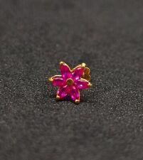 8mm Flower Lab Created Ruby Pin Stud Ring Piercing 14k Solid Yellow Gold