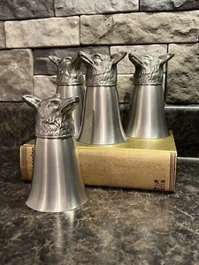 Pewter Metal Fox Head Stirrup Cup 5” Set Of 4 Mancave, Barware Vintage - Picture 1 of 8
