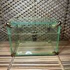 Vtg Mcm Clear Lucite And Glowing Green Edge Trinket Box Brass Hardware Glows