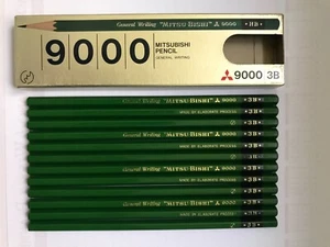 12 VINTAGE MITSUBISHI PENCILS: BOX OF "9000" 3B PENCILS - MADE IN JAPAN, UNUSED - Picture 1 of 4