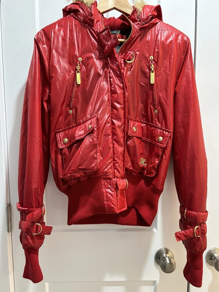 Винтажный Y2k Apple низ джинсы красный пуховик куртка Bomber красный съемный хорошо большой - Изображение 1 из 4