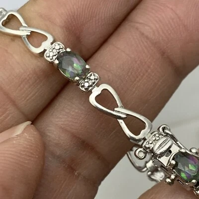 Brazalete Tenis Topacio Místico Ovalado Piedras Preciosas 7.5" Oro Plata de Ley .925 Foto 1 de 4