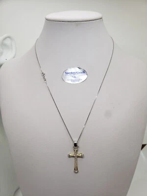 COLLANA DA DONNA CON CROCE CON  ZIRCON IN ORO BIANCO E GIALLO 18KT 4,1 GR (3378) - Immagine 1 di 4