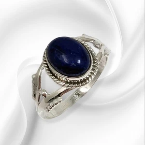 Genuine 925 Sterling Silver Women Ring With Authentic Lapis Lazuli Gemstone - Picture 1 of 4