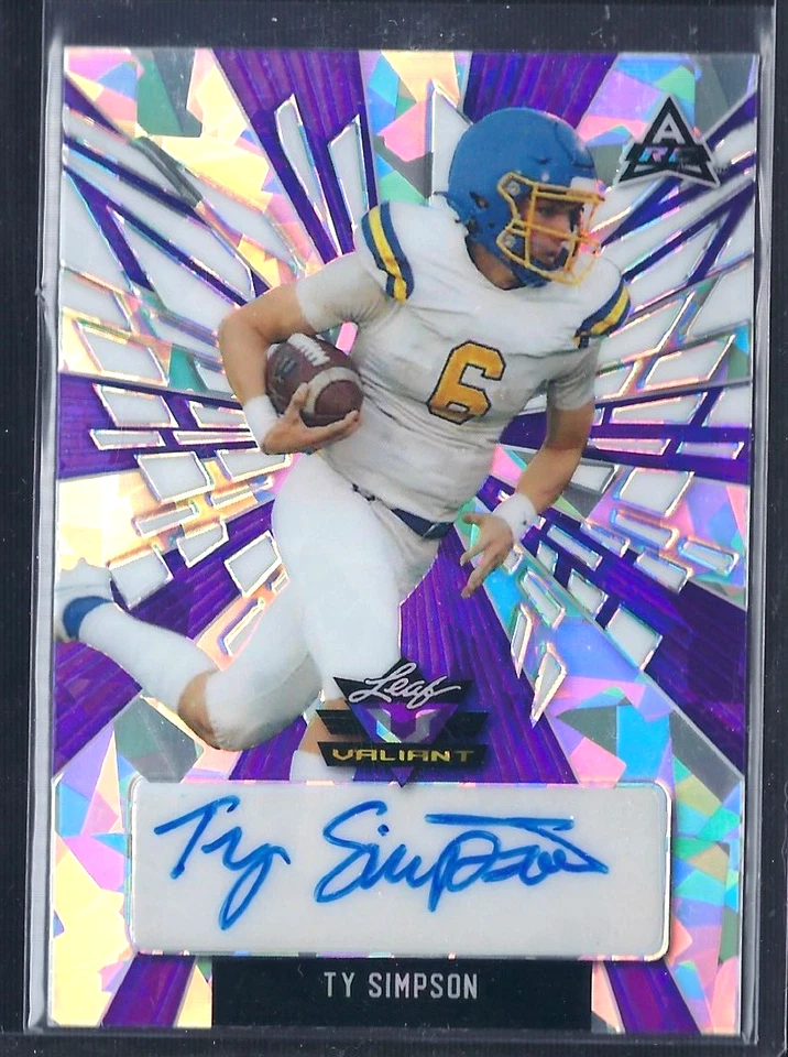 Ty SIMPSON 2022 RC Leaf Valiant Purple ICE #'d 2/10 RC AUTO Alabama Tide QB - Image 1 of 1