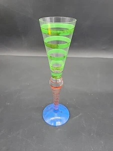 Anne Nilsson Clown Glass Champagne Flute Sweden Signed 7.5" - Picture 1 of 6