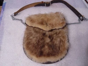 VINTAGE Real Rabbit Fur Purse Boho Shoulder Mini Bag Hippie 70s Unique - Picture 1 of 9