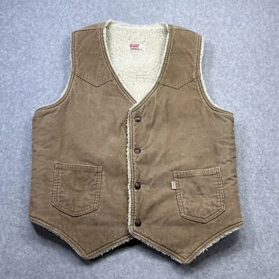 Chaleco Levis De Colección Mediano Marrón Pana A Presión Forrado Sherpa Rancho Camionero Occidental Foto 1 de 4