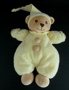 L9. DOUDOU PELUCHE NOUNOURS OURS JAUNE LONG BONNET 2 BOUTONS BEIGE 27cm - TBE - Foto 1 di 4