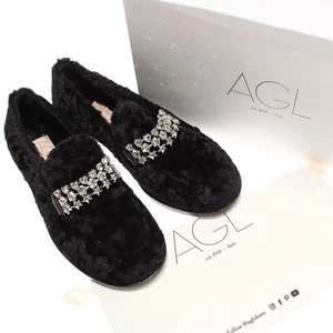 AGL NWB Teddy Moccasins/Loafers Size 36.5 US 6.5 in Black Velvet w/ Rhinestones - Picture 1 of 12