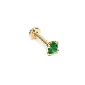 14K Gold 2,5 mm Labor gewachsen Smaragd Ohrring passt Labret, Helix, Tragus Ohrring - Bild 1 von 7