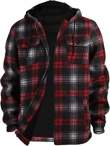 Heavy Thick Flannel Plaid Jacket Sherpa Fleece Lined Hoodies for Men Zip up Wint - Picture 1 of 12