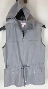 St Tropez Gray 100% Linen hooded Jacket Vest S Sleeveless Drawstring Waist - Picture 1 of 5
