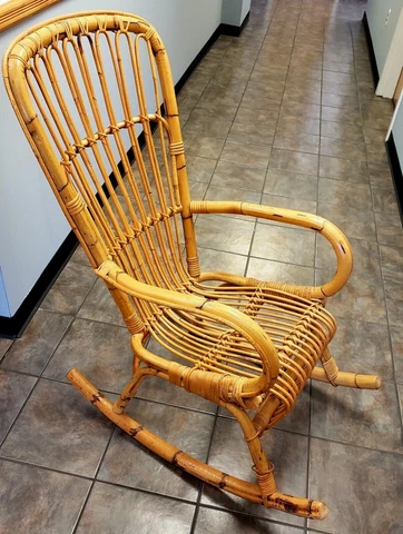 RARE Stunning Boho Chic Franco Albini Italian Bamboo Rattan Rocking Chair 1960's Cover