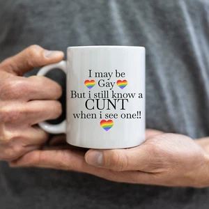 I May Be Gay But Still Know a C_nt Mug β Funny Rude LGBTQ+ Gift Idea - Picture 1 of 9