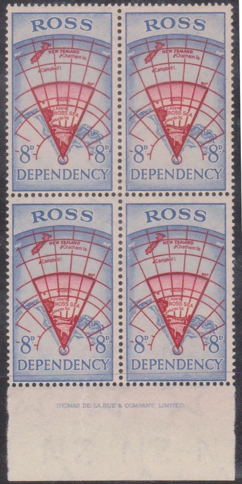 (F262-45) 1957 NZ 8d imprint 4block Ross DEP pictorials (AT)  - Изображение 1 из 1