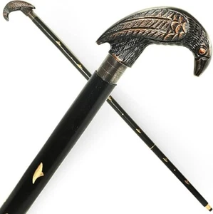 Antique Collection Antique Solid Brass Raven Head Handle Style Walking Stick Woo - Picture 1 of 4