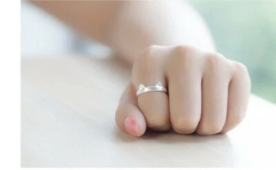 NEW Cat Ear 925 Silver Plated Frost Ring Band Wrap Rings Women Open Adjustable - Image 1 of 4