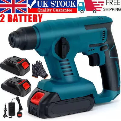 2 Batteries + Cordless Hammer Drill SDS Rotary Heavy Duty Electric Impact Hammer