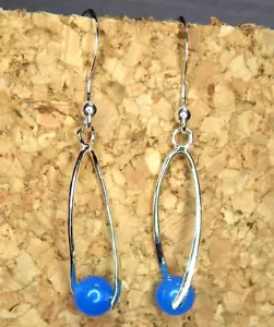 Massive 925 Sterling Silber Ohrringe 3 kt lebendiger blauer Chalzedon - Bild 1 von 3