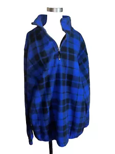 VTG M.E. Sport 1/4 Zip Fleece Jacket Men's Size L Blue Plaid Pullover - Picture 1 of 9