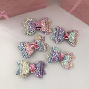 Peppa Pig Sparkly Hair Clips Cute Bows 3in Wide / 5 Pieces Included - Picture 1 of 12