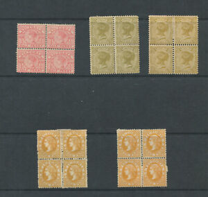 VICTORIA 1890 TO 1910 SELECTION OF 5 MINT BLOCKS..ALL NO GUM