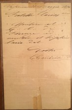 Lettera firmata da Giuseppe Garibaldi