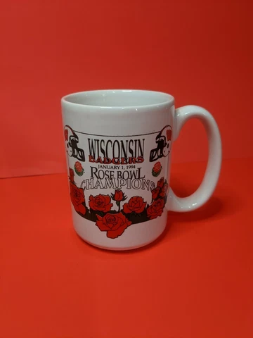 Vintage Wisconsin Badgers White Ceramic Mug Rose Bowl Champions January 1994 Cover
