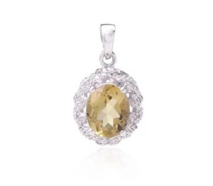 Brilliant Sterling Silver Honey Quartz White Zircon Pendant - Picture 1 of 2