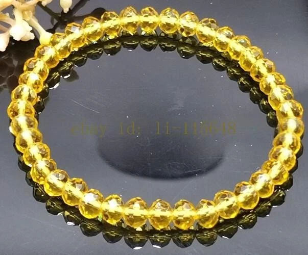 精致 4x6 毫米黄色刻面水晶宝石珠精品手链 7.5 英寸礼物 — 第 1/1 张图片