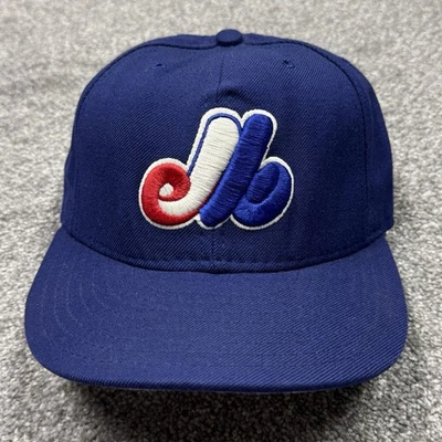 Montreal Expos Hat Baseball Cap Fitted 7 3/8 New Era MLB Blue Vintage 90s USA - Image 1 of 4