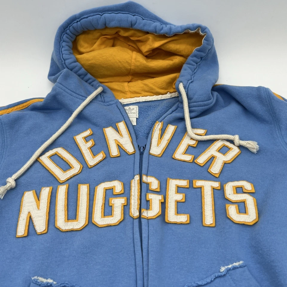 Adidas Originals Denver Nuggets Vtg Hoodie Mens Med Powder Blue Gold Fast Ship!! - Image 1 of 4