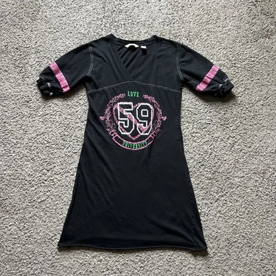 Mini Vestido Y2K Años 2000 Pequeño Negro Algodón Manga Corta Deportivo Preppy Grunge De Colección Foto 1 de 4