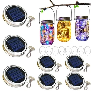 Hanging Solar Mason Jar Lights 20 LED String Fairy Lights Hanging Solar Lanterns - Picture 1 of 20