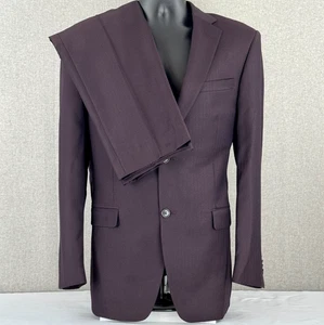 Franco Ricci Two 2 Piece Burgundy Suit Blazer Size 40 R Pants Size 33 W / 32 L - Picture 1 of 20