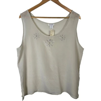 BOGARI Signature 女式 2X 100% 真丝无袖透明贝壳上衣衬衫米色 — 第 1/3 张图片